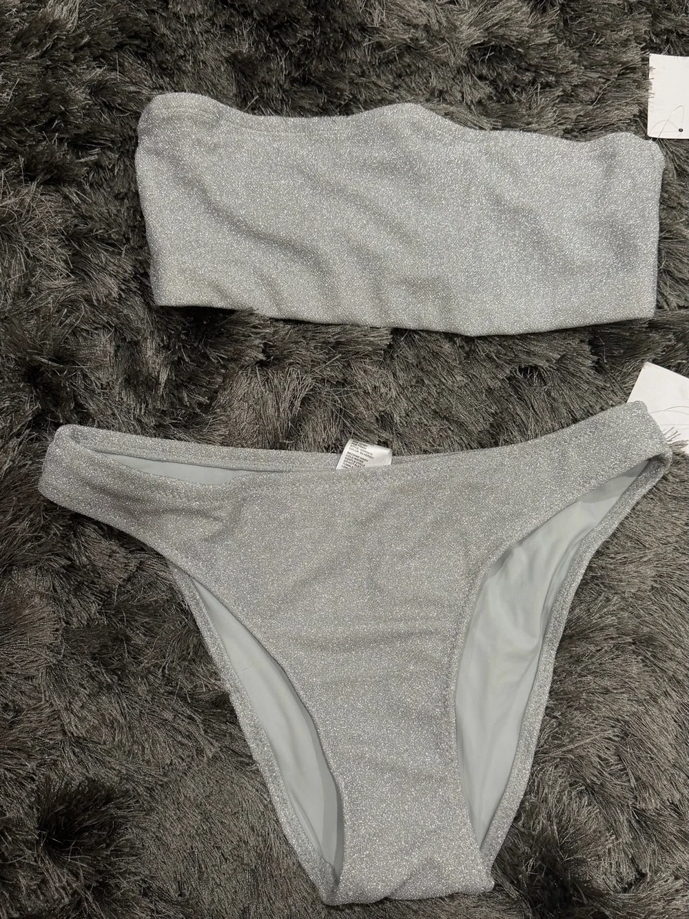 Good American Sparkle Strapless Bikini Set — Silver